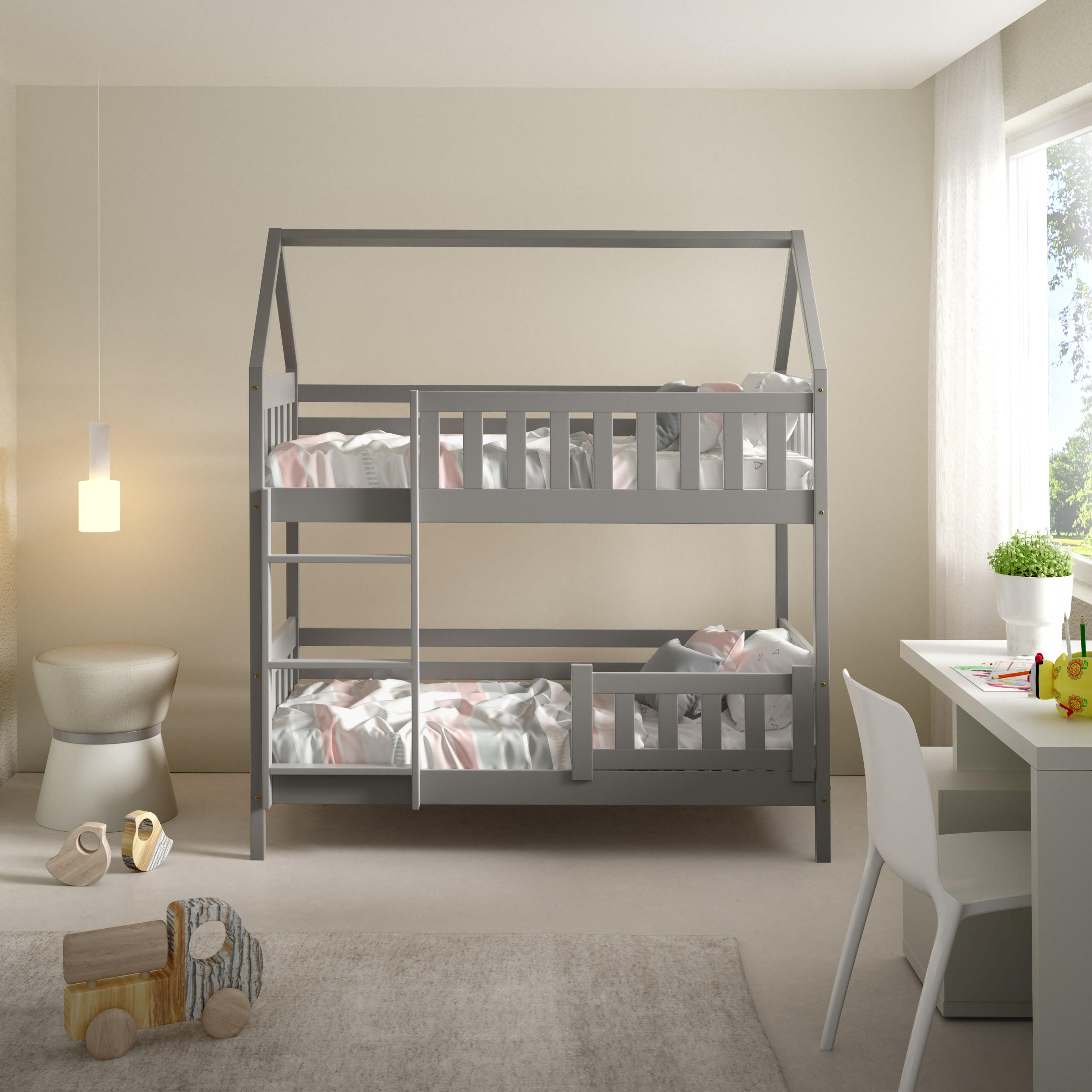ETAGENBETT ELENA 80x160 cm Hellgrau - Hellgrau, Holz (80/160cm) - MASSENO