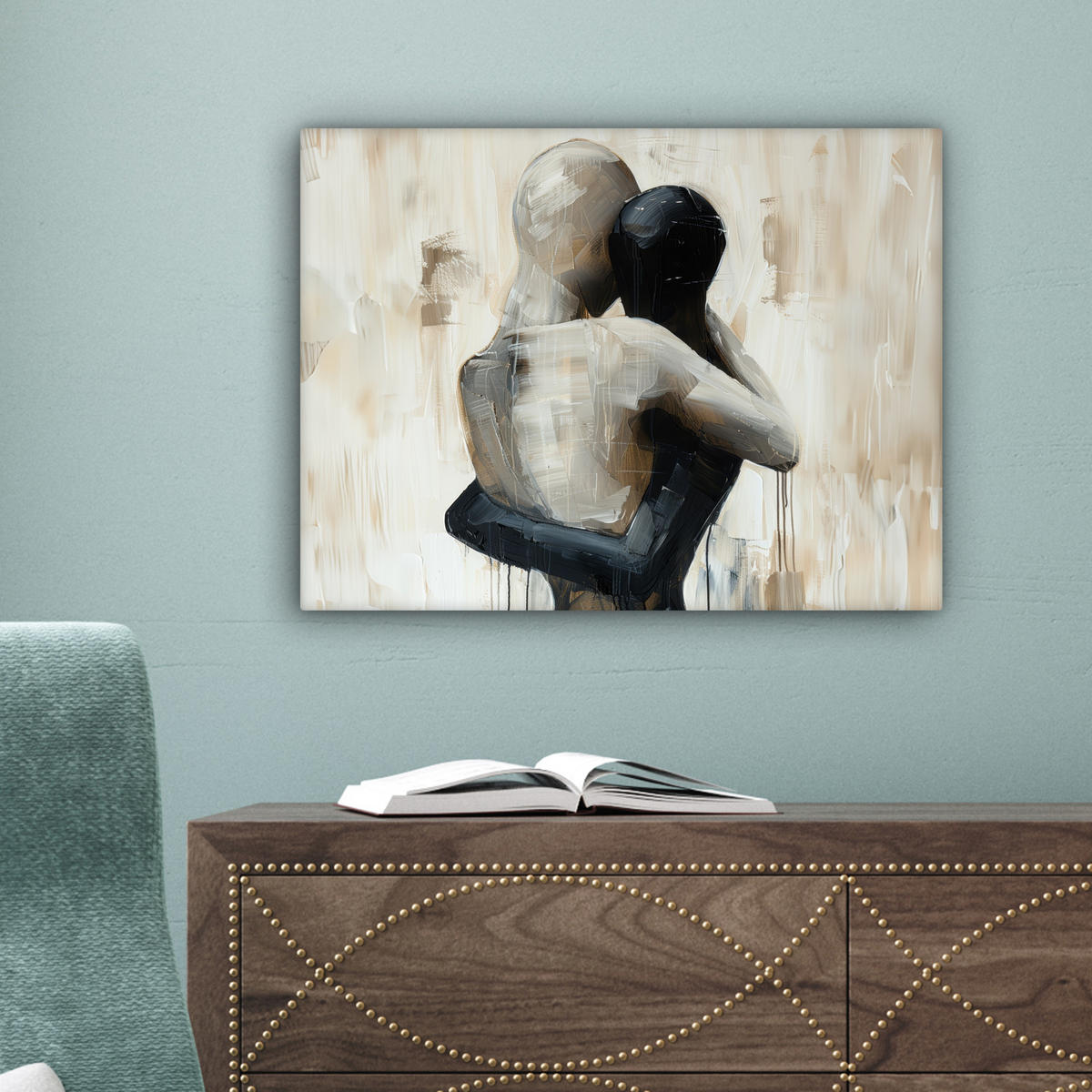 LEINWANDBILD Abstrakt - Liebe - Schwarz und weiß - Modern 40x30 cm - Schwarz, Textil (40/30cm) - MuchoWow