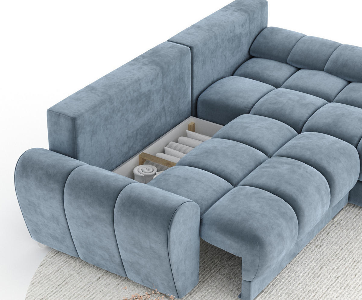 ECKSOFA MIT SCHLAFFUNKTION Peebles Blau Samtstoff - Chromfarben/Blau, Holz/Holzwerkstoff (256/175cm) - Maison de Reve