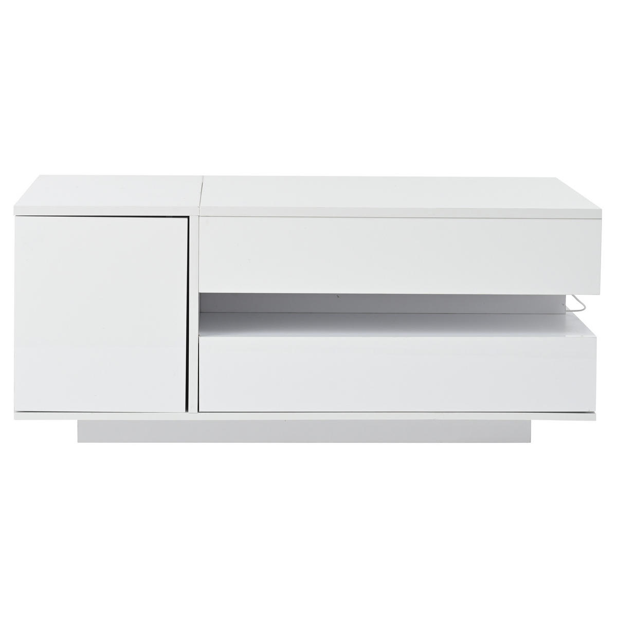 COUCHTISCH 95/50/34,5 cm in Weiß mit Hebefunktion und LED-Beleuchtung - Weiß, Holzwerkstoff (90/50/34.5cm) - Flora Grace