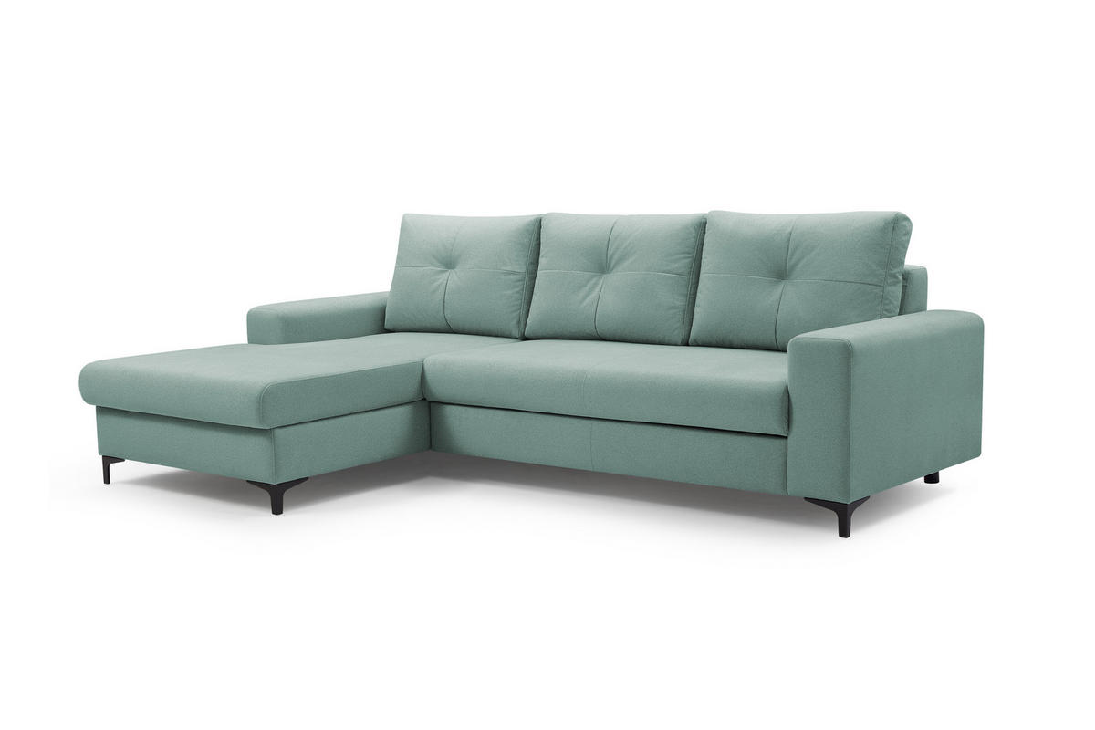 ECKSOFA AVRA L-förmig, mit Stauraumbehälter-in RINO-Stoff, Komfort & Eleganz, lose Rückenkissen, freistehend, LINKS 165x251x85 cm Light green - Hellgrün, Holz/Textil (165/251cm) - DomoHome