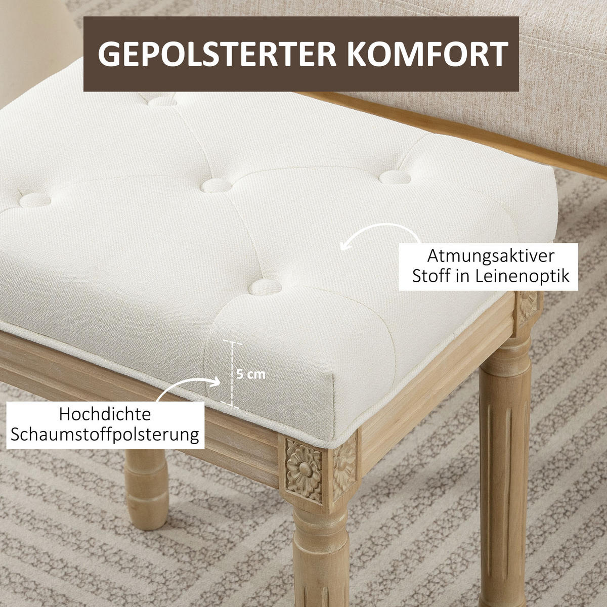 SITZHOCKER Polyester Gummiholz Beige - Beige/Naturfarben, Textil (32/46.5/42cm) - HOMCOM
