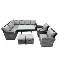 SITZGRUPPE mit Ecksofa,Fußhocker Polyrattan Dunkelgrau 10-Sitzer - Dunkelgrau/Grau, Glas/Kunststoff - Fimous