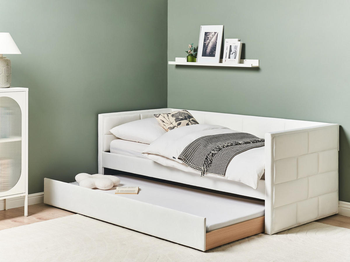 AUSZIEHBETT 90x205 cm Weiß Chavonne - Creme, Textil (90/205cm) - Beliani