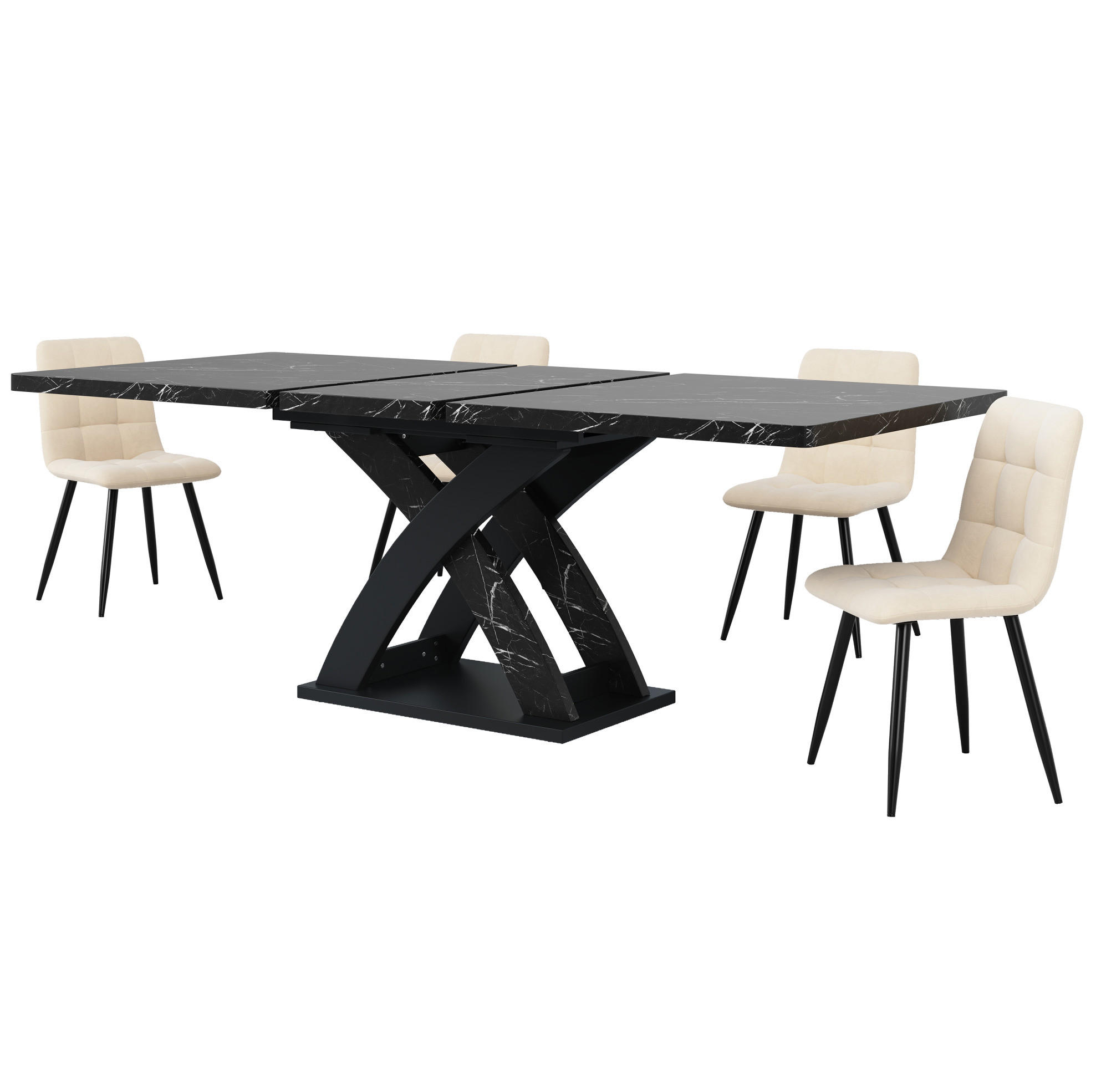 ESSTISCH 120/80/75 cm Schwarz aus MDF und Metall mit Ausziehfunktion - Schwarz, Holzwerkstoff (120/80/75cm) - OKMYHOME