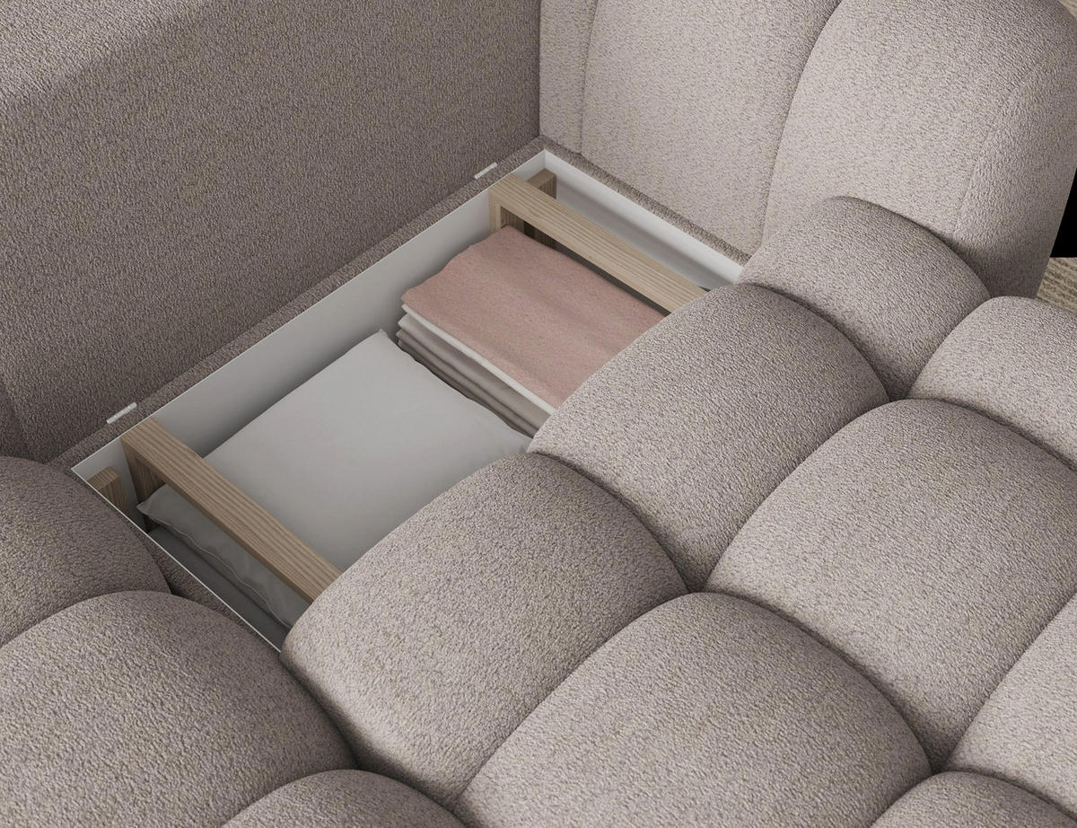 ECKSOFA COZION L-Form mit Schlaffunktion & Bettkasten – Modernes 3-Sitzer Sofa, HR-Kaltschaum, Wellenfederung, 267 × 165 cm - Ecru/Schwarz, Kunststoff (165/267cm) - Wohnideebilder