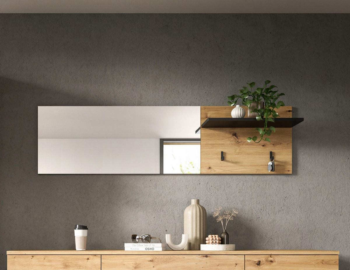 GARDEROBENPANEEL INKL. SPIEGEL Canu Artisan 150/22/40 cm - Grau, Holzwerkstoff (150/40/22cm) - Xonox