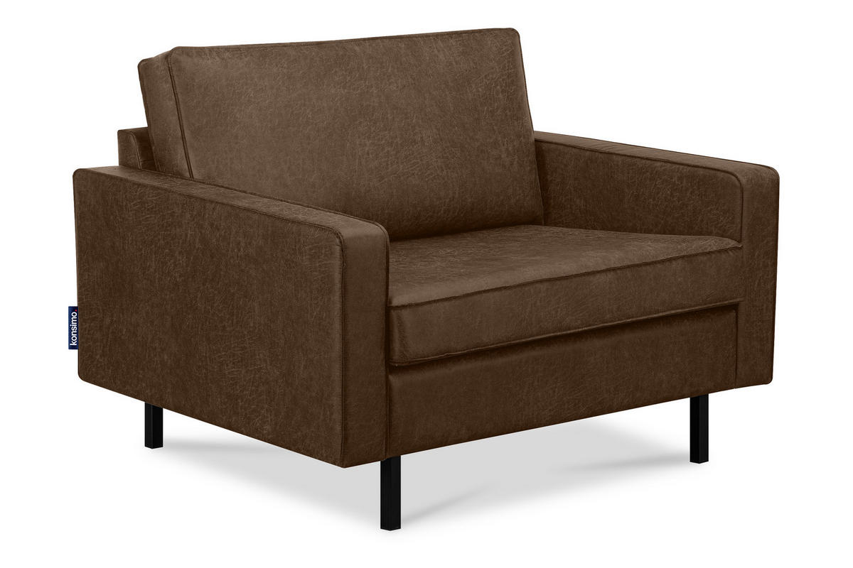 1,5-SITZER-SESSEL INVIA mit Armlehnen vintage, Lederoptik-Stoff, Dunkelbraun - Dunkelbraun/Schwarz, Textil (116/87/98cm) - KONSIMO®