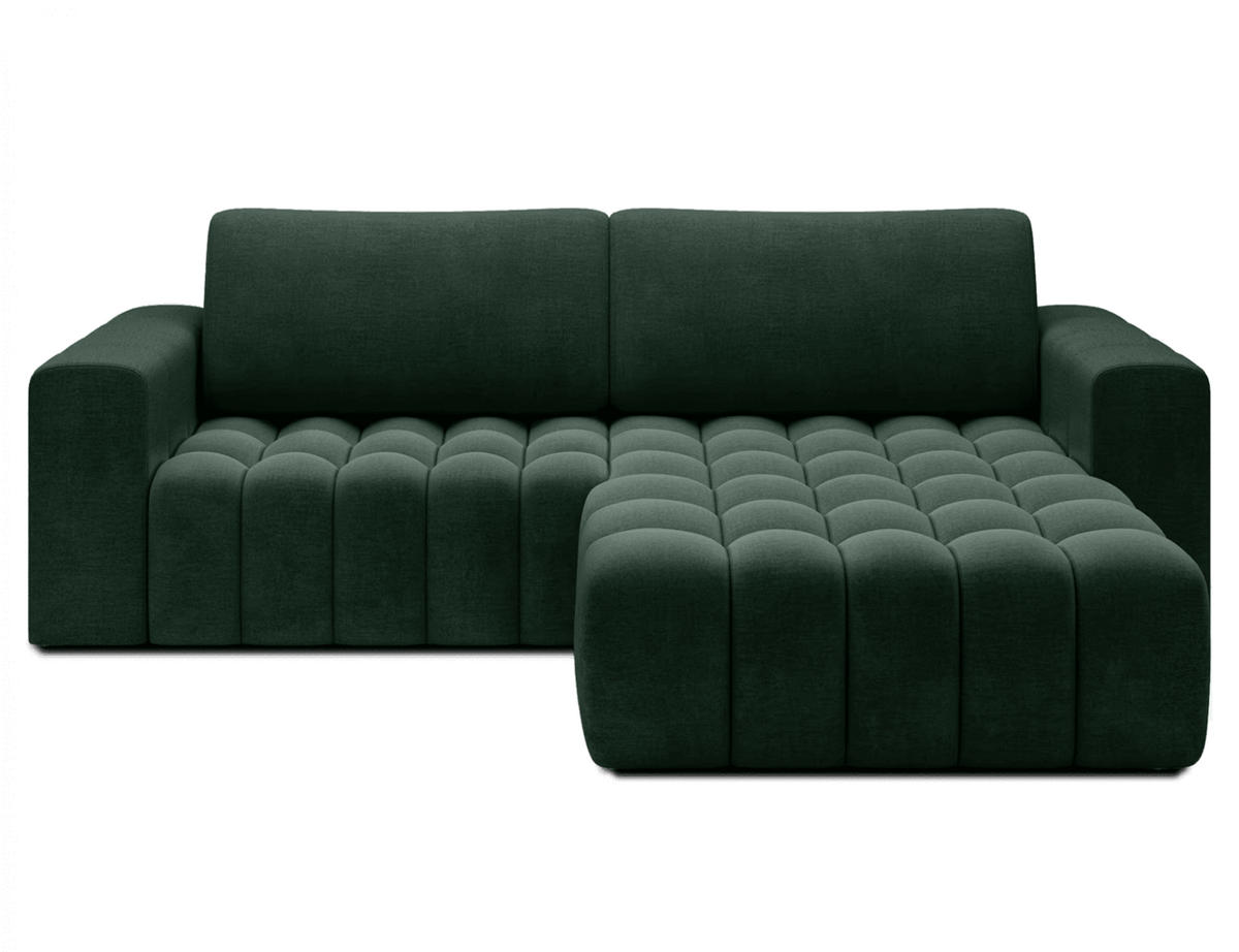 ECKSOFA mit Schlaffunktion und Bettkasten, Velours-Stoff - Dunkelgrün/Schwarz, Textil (175/250cm) - Eltap