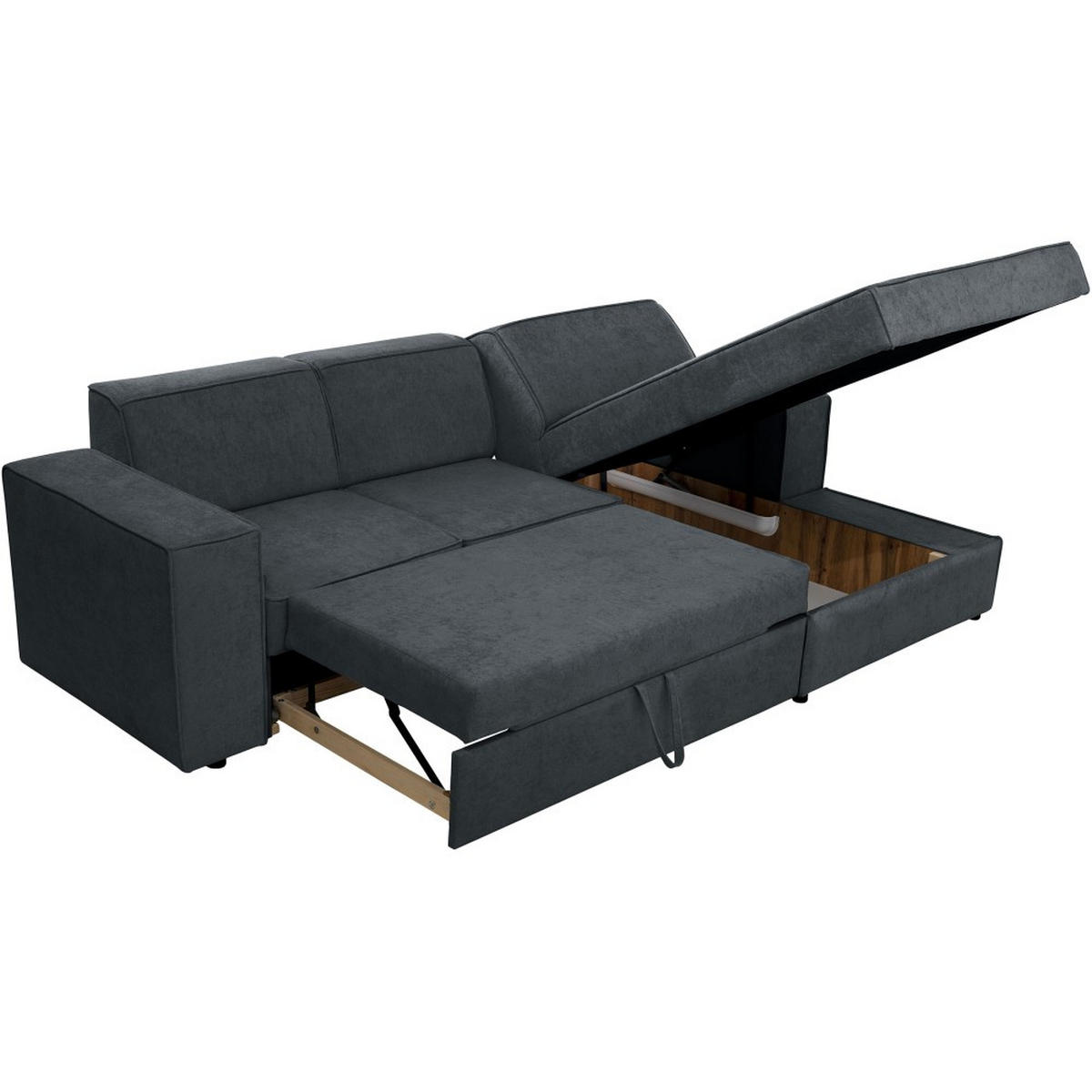 ECKSCHLAFSOFA mit Schlaffunktion Pedro L dunkelgrau rechts - Dunkelgrau/Schwarz, Kunststoff/Textil (267/160cm) - Beautysofa