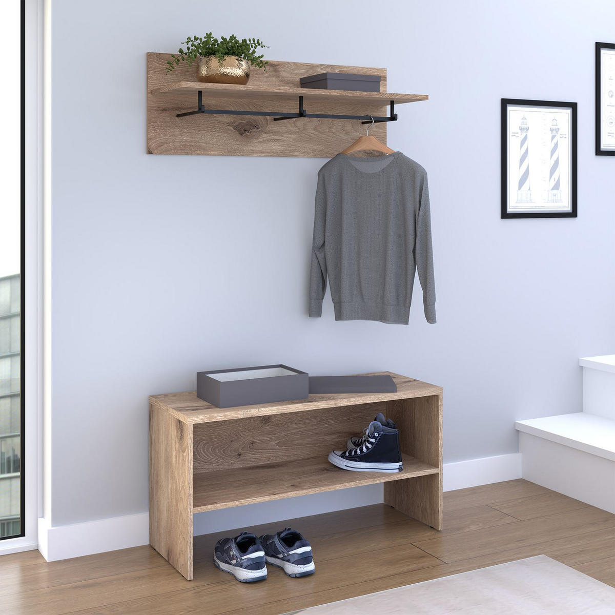 GARDEROBENSET MALEA - Braun, Holzwerkstoff (90/82/36cm) - IDIMEX