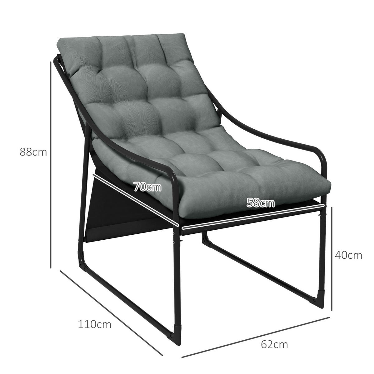 VRTNI naslanjač 110/62/88 cm z nasloni za roke in 10 cm blazino, jeklo, Siva - siva, kovina (62/88/110cm) - Redom