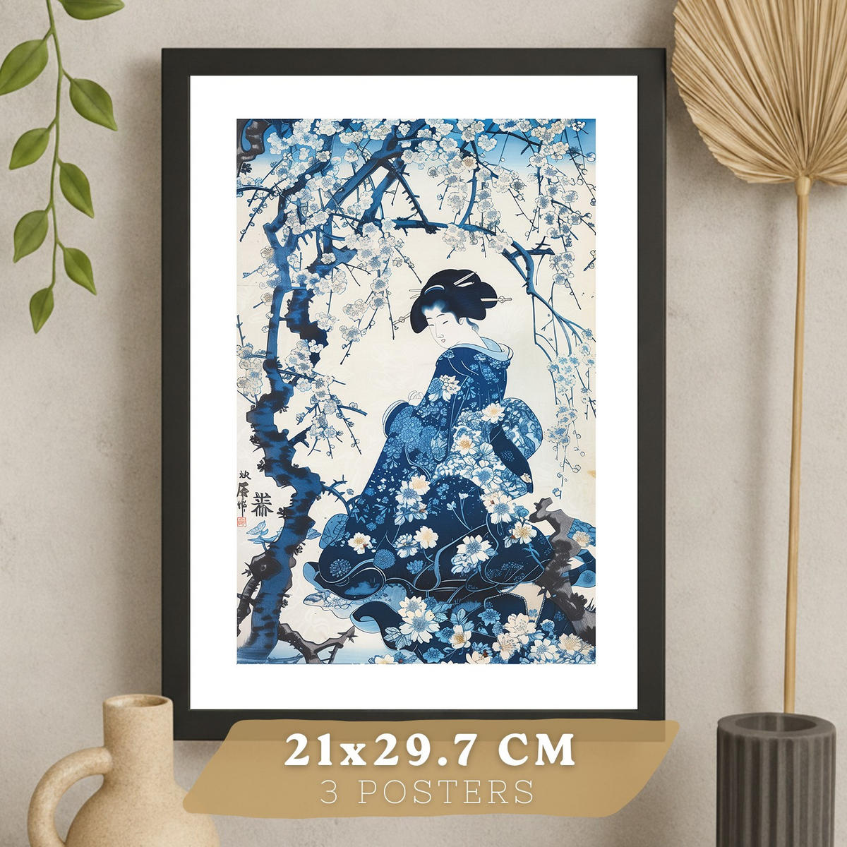PLAKAT Sada 3 Japonsko A3 Černý rám - černá, papír (29.7/1/42cm) - Nacnic