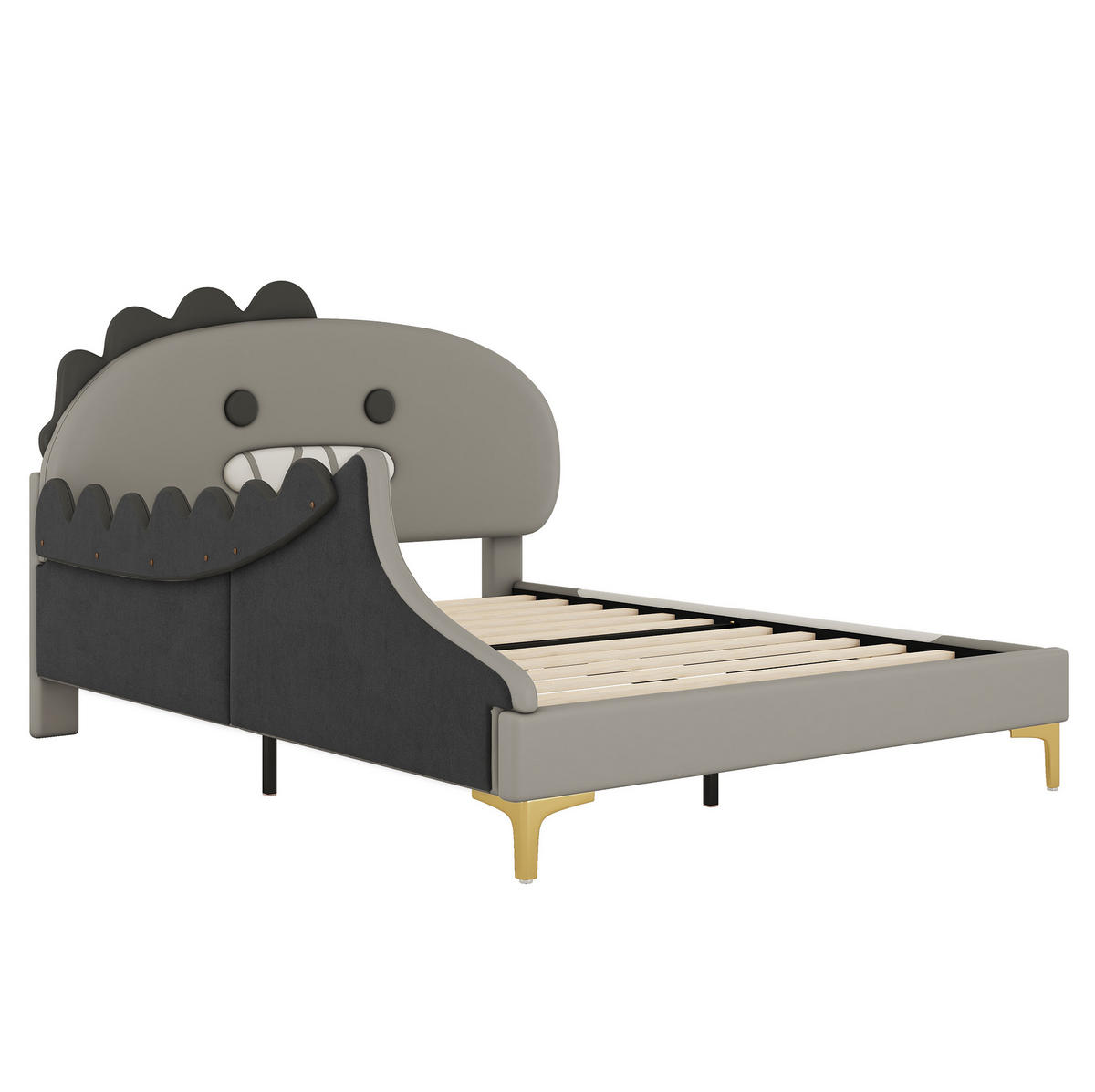 KINDERBETT Dinosaurier-Design 140/200 cm Grau aus PU und MDF - Grau, Kunststoff (140/200cm) - MIVRAY