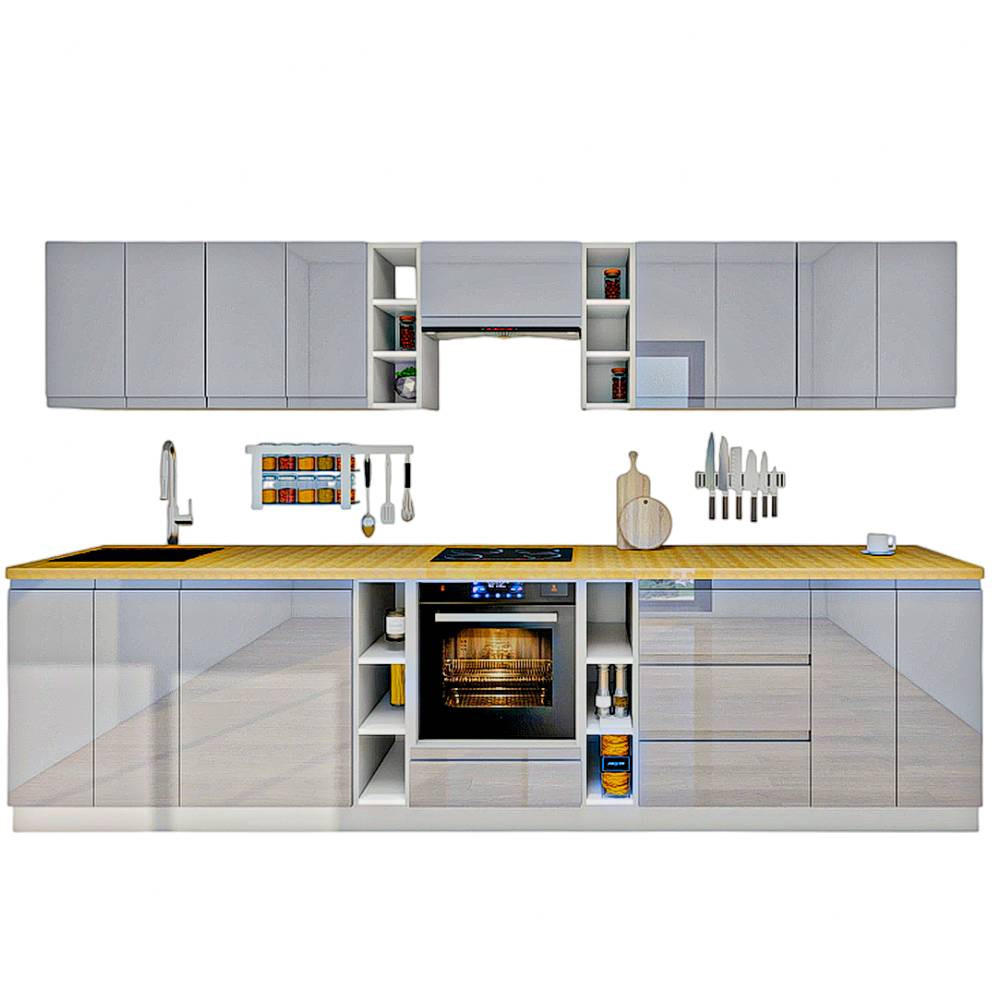 KÜCHENZEILE 340 cm - Aspen KA14-M340- in Grau/Hochglanz - Grau, Holz (340/212/52cm)