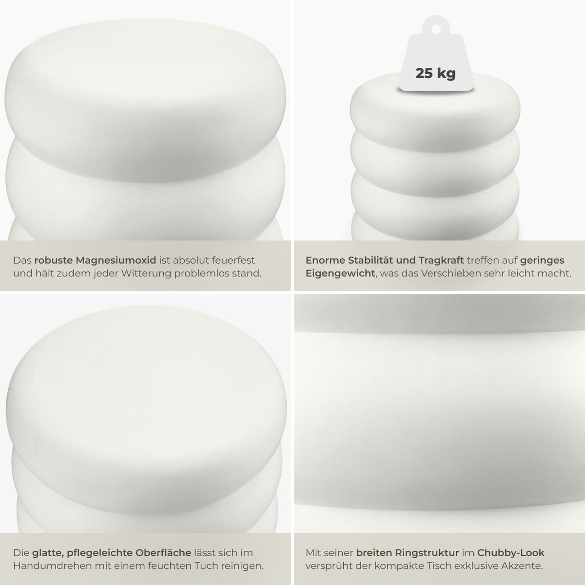 BEISTELLTISCH Adina, Ø 45 x 46 cm, creme - Creme, Keramik (45/45/46cm) - tectake