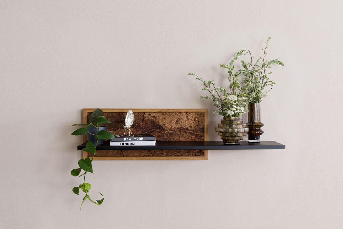 WANDREGAL 113x23x28 schwarz / natur geölt LINDAU #105 - Schwarz, Holz (113/28/23cm) - Massivmoebel24
