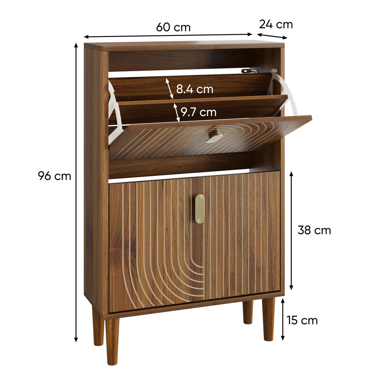 SCHUHSCHRANK aus MDF & Spanplatte 60cm in Braun mit 2 Klapptüren - Braun, Holzwerkstoff (60/96/24cm) - Modfu
