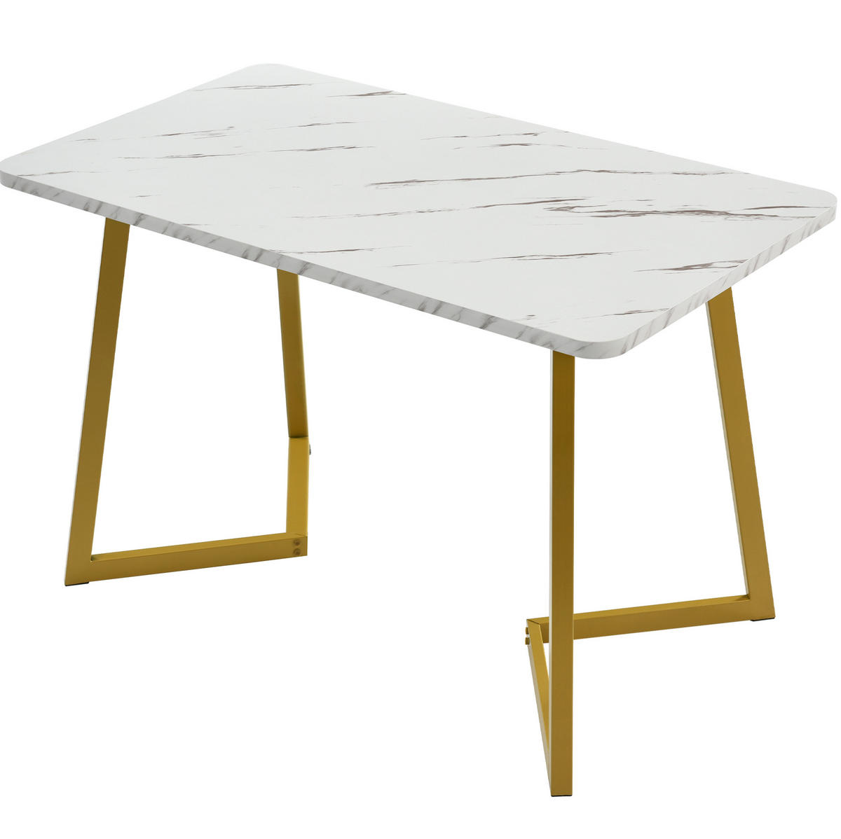JÍDELNÍ stůl 117/68/75 cm bílo-zlatý z MDF v mramorovém dekoru s kovovými nohami - bílá, kompozitní dřevo (117/68/75cm) - OKWISH