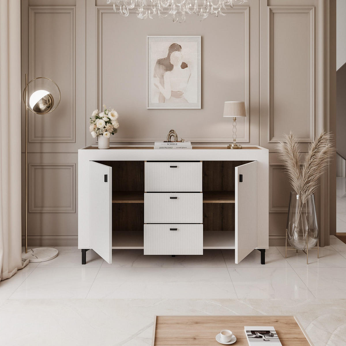 KOMMODE AVENA 137/40/84 cm, 3 Schublade(n), Weiß / Eiche - Weiß, Holzwerkstoff/Kunststoff (137/84/40cm) - Idohome
