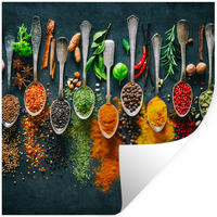 WANDTATTOO Kräuter - Gewürze - Löffel 50x50 cm - Currygelb, Kunststoff (50/50/0.1cm) - MuchoWow