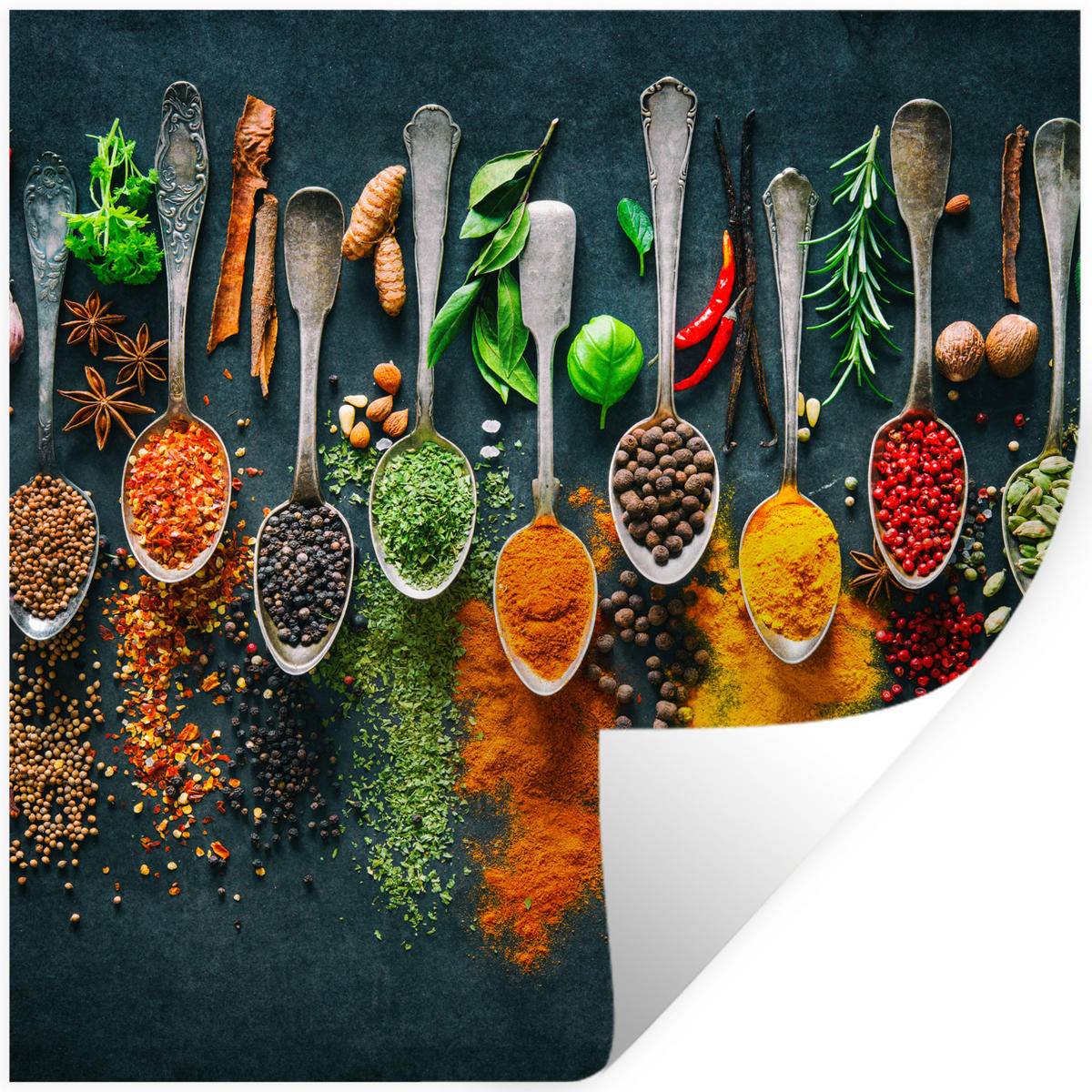 WANDTATTOO Kräuter - Gewürze - Löffel 50x50 cm - Currygelb, Kunststoff (50/50/0.1cm) - MuchoWow