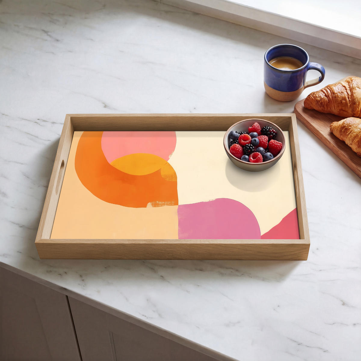 SERVÍROVACÍ PODNOS Tvary - abstraktní - barevné 50x35 cm - pomerančová, dřevo (50/5/5cm) - OnlyWow