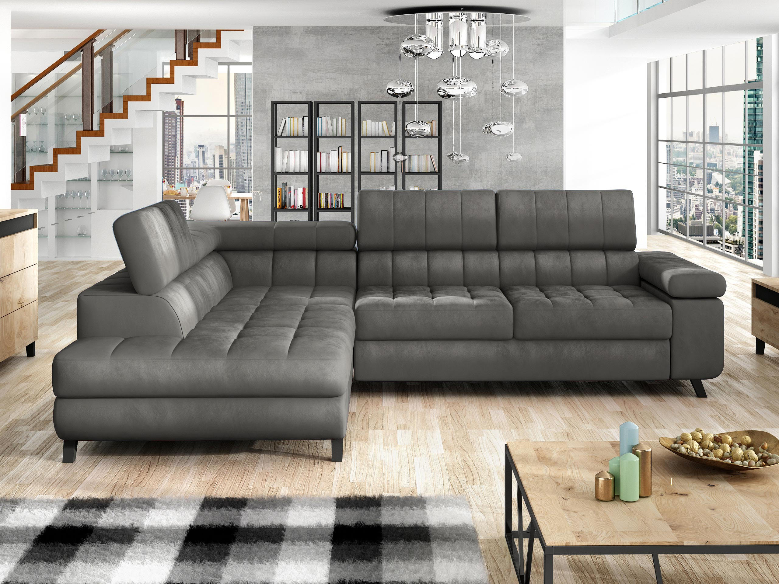ECKSOFA Nord, Seite: Links - Greige/Schwarz, Holz/Textil (264/203cm) - MIRJAN24