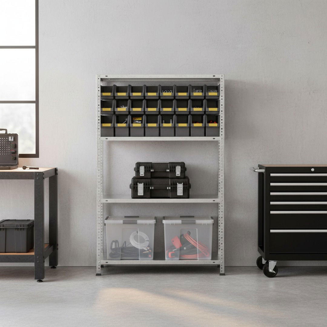 SCHRAUBREGAL PANDA MID | HxBxT 150x110x30cm | 4 Fachböden | Fachlast 90kg | Verzinkt - Silberfarben, Metall (110/150/30cm) - PROREGAL