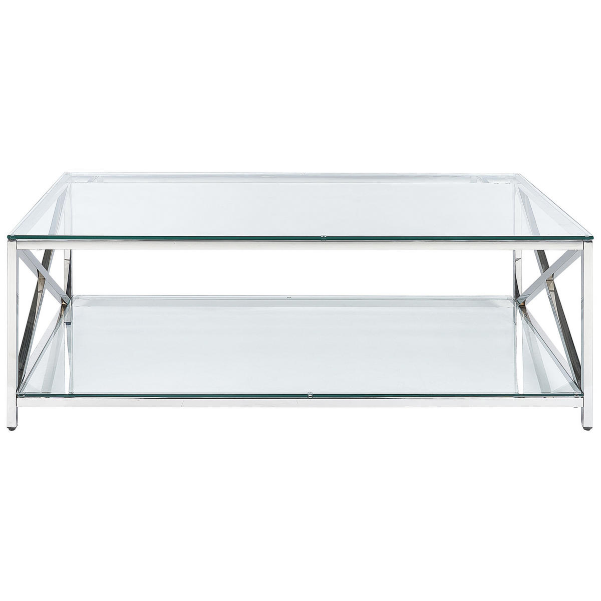 COUCHTISCH Glas silber rechteckig 60/120 cm Audet - Transparent/Silberfarben, Glas (60/120/40cm) - Beliani