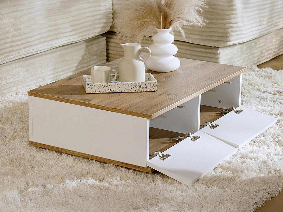 COUCHTISCH - 90 cm x 60 cm - holz - naturfarben hell, weiß Lotula - Naturfarben/Weiß, Holz (60/90/28.6cm) - Vente-Unique
