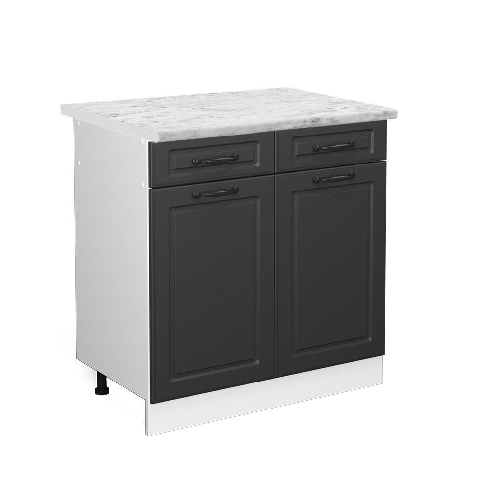 KÜCHENUNTERSCHRANK R-Line Anthrazit Landhaus 80 cm, AP Marmor - Dunkelgrau/Anthrazit, Holzwerkstoff (80/81.6/60cm) - Vicco