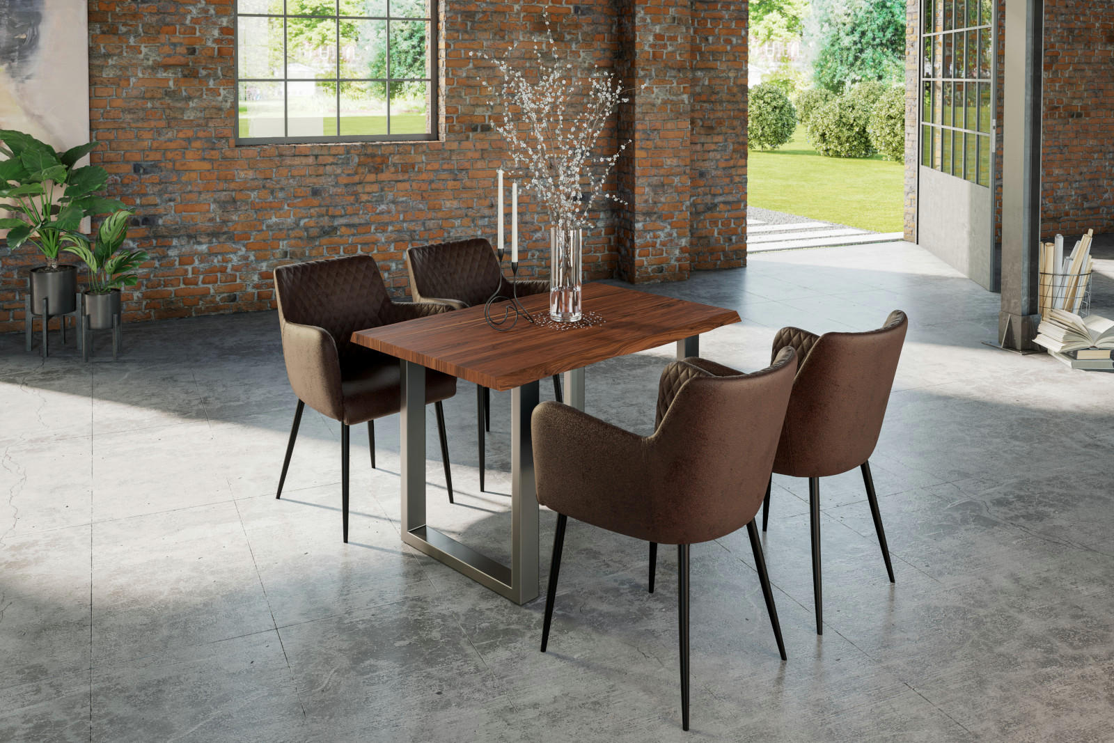 ESSTISCH LAUREN - Silberfarben/Nussbaumfarben, Holz/Metall (80/140/77cm) - SAM