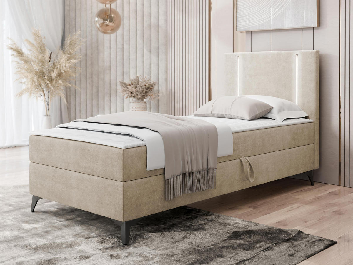 BOXBETT Ono 1, Setite: Rechts - Beige/Schwarz, Holz/Textil (80/200cm) - MIRJAN24