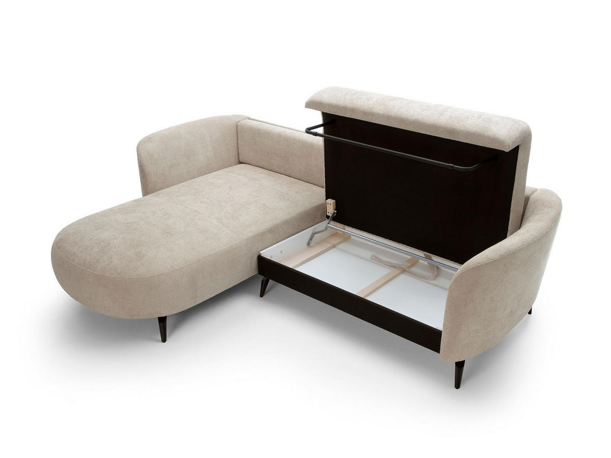 ECKSOFA VICO Beige Chenille mit Schlaffunktion - Beige, Holz (260/180cm) - MASSENO