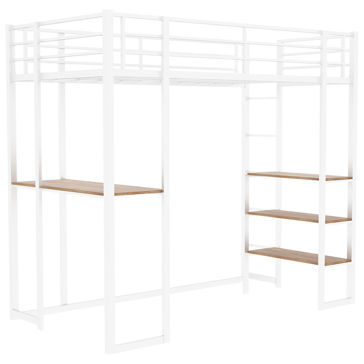 HOCHBETT 90/190 cm in Weiß mit Schreibtisch und Beidseitiger Leiter - Weiß, Holzwerkstoff/Metall (90/190cm) - WISHDOR