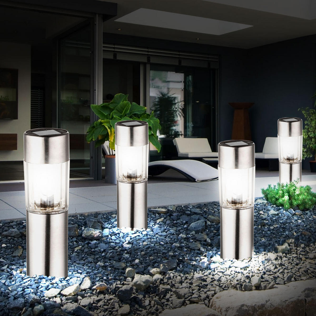 LED SOLARLEUCHTE 4er Set Edelstahl Kunststoff silber klar - Silberfarben, Metall (4.6/4.6/25cm) - Globo Lighting