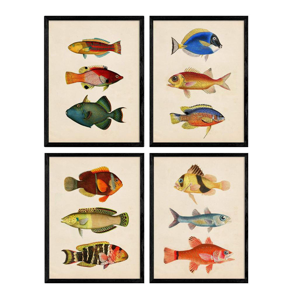 POSTER Set Mit 4 Mexikanische Totenköpfe A4 Schwarzer Rahmen - Schwarz, Papier (29.7/3cm) - Nacnic