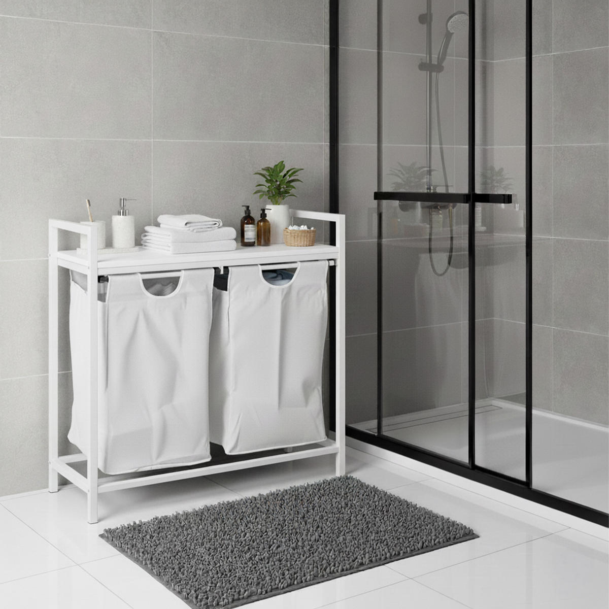 WÄSCHESAMMLER - Weiß, Holzwerkstoff/Textil (73/72/33cm) - Relaxdays