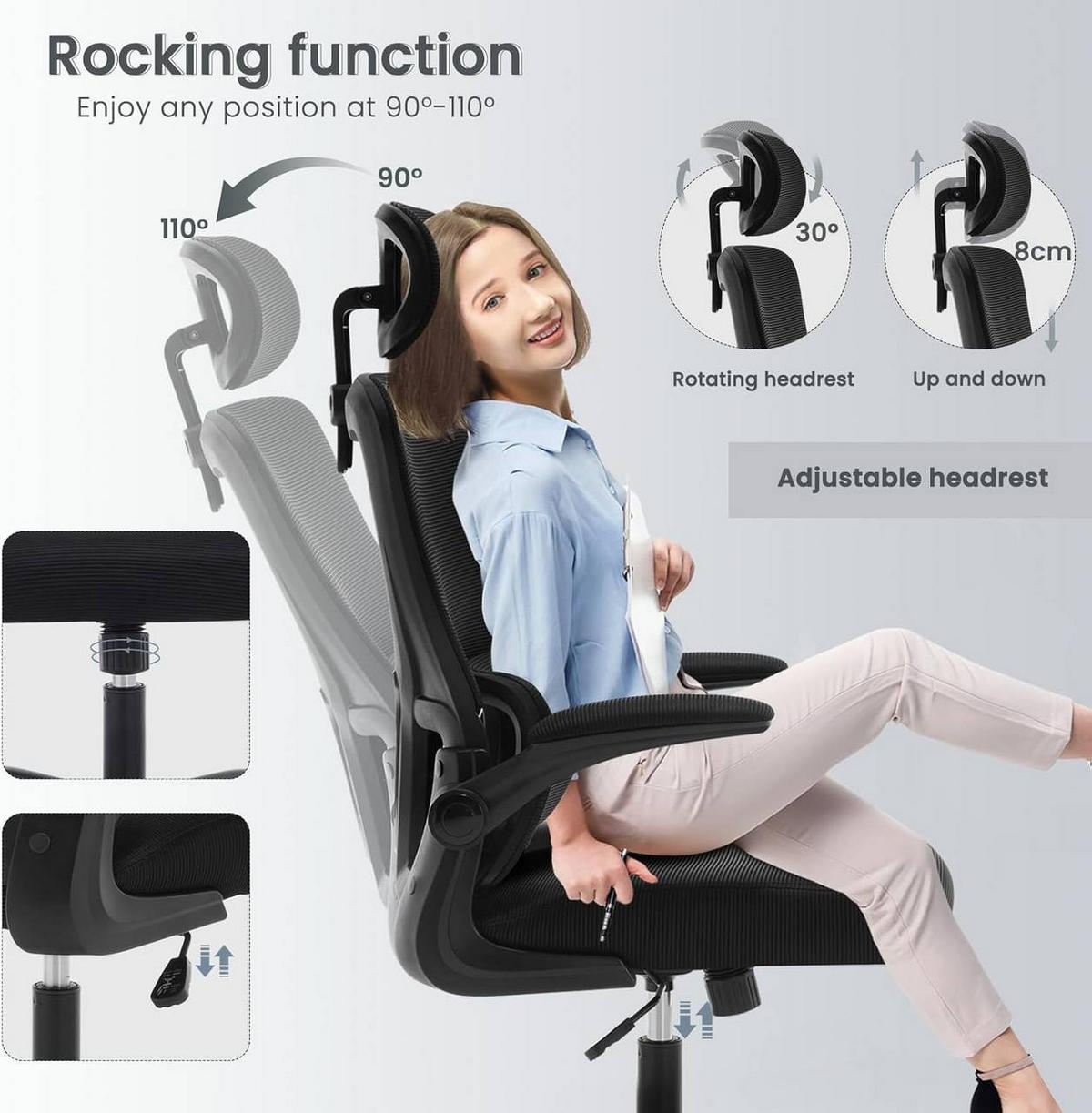 BÜROSTUHL ergonomisch, Netzstoff, Schwarz - Schwarz, Kunststoff/Textil (62/116/69.5cm) - Woltu