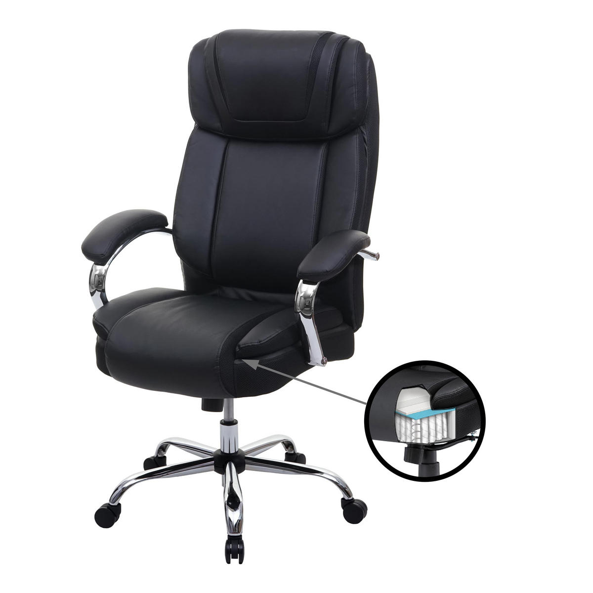 XXL BÜROSTUHL Schwarz - Schwarz, Textil (76/130/74cm) - MCW