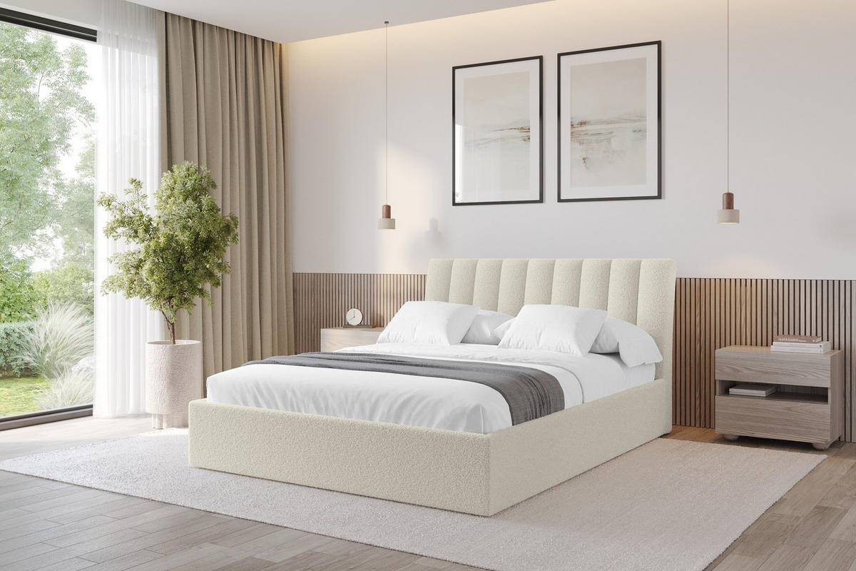 POLSTERBETT mit Bettkasten und Lattenrost, Boxbett ohne Matratze - ILAN 180x200 Beige - Sandfarben, Holzwerkstoff/Textil (180/200cm) - ALTDECOR