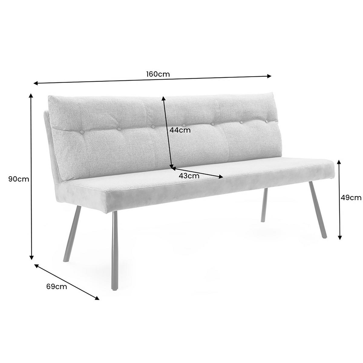 SITZBANK BIG GEORGE Samt Beige 160 cm - Beige/Schwarz, Textil/Metall (160/90/69cm) - riess-ambiente