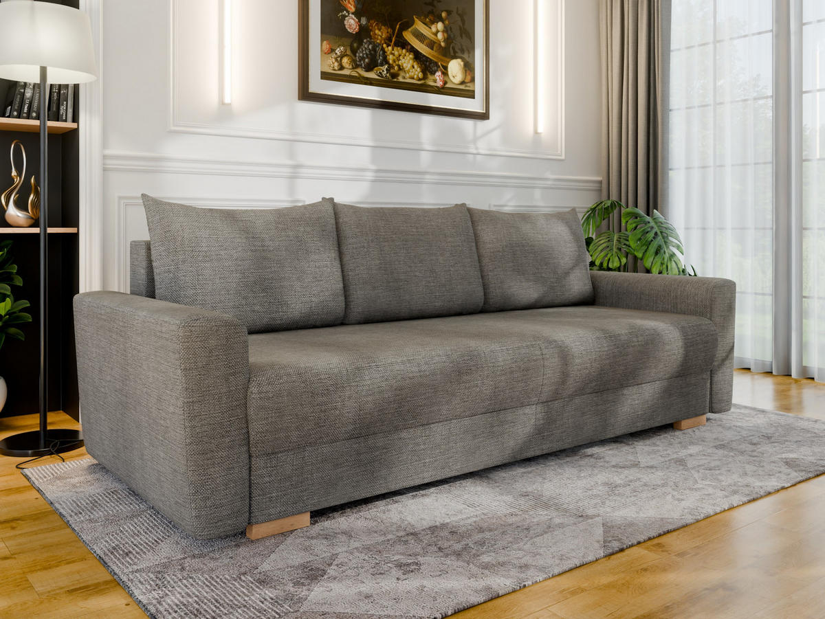 3-SITZER-SCHLAFSOFA ELMA mit Bettfunktion, grau - Grau, Holz (92.5/79/230cm) - Panda Möbel