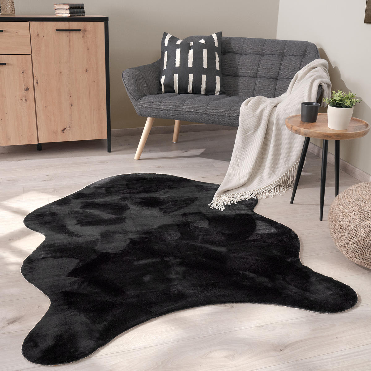 KURZFLORTEPPICH 120/160 cm Pelt 640 - Schwarz, Textil (120/160cm) - Paco Home