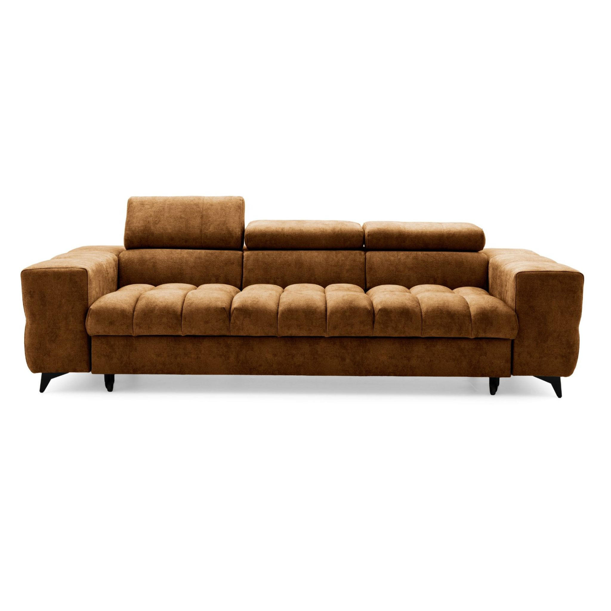 3-SITZER Sofa PUDDING mit Schlaffunktion 127x190 Velours Hellbraun - Hellbraun/Schwarz, Holz/Textil (260/90/100cm) - Muffo
