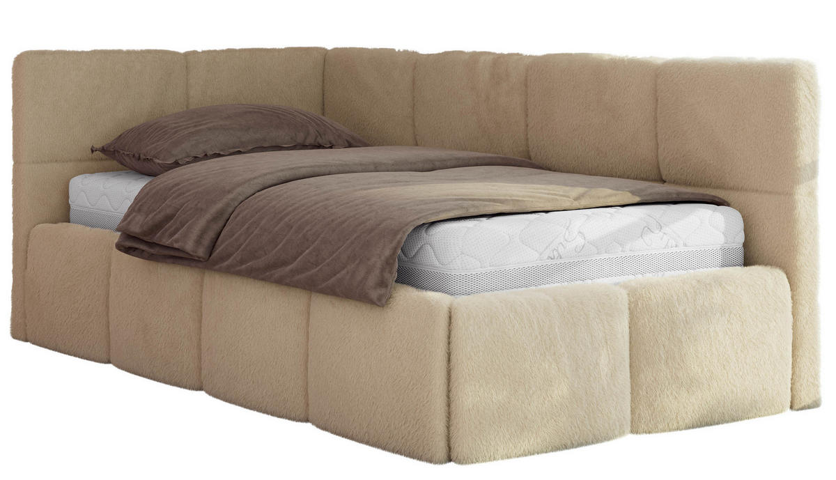 JUGENDBETT ARVO 90/200 - Beige Plüsch - Multipocket-Matratze - Links Seite - Beige, Textil (90/200cm) - MKS