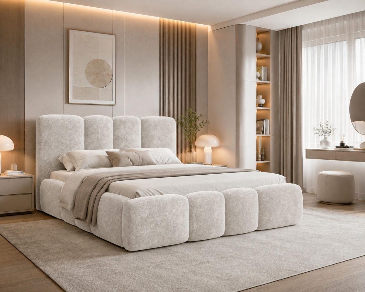 POLSTERBETT 26 - 180x200 cm – Amari – Bett mit Bettkasten und Gepolstertem Kopfteil - Beige, Holz (180/200cm) - ROYAL24_MARKT