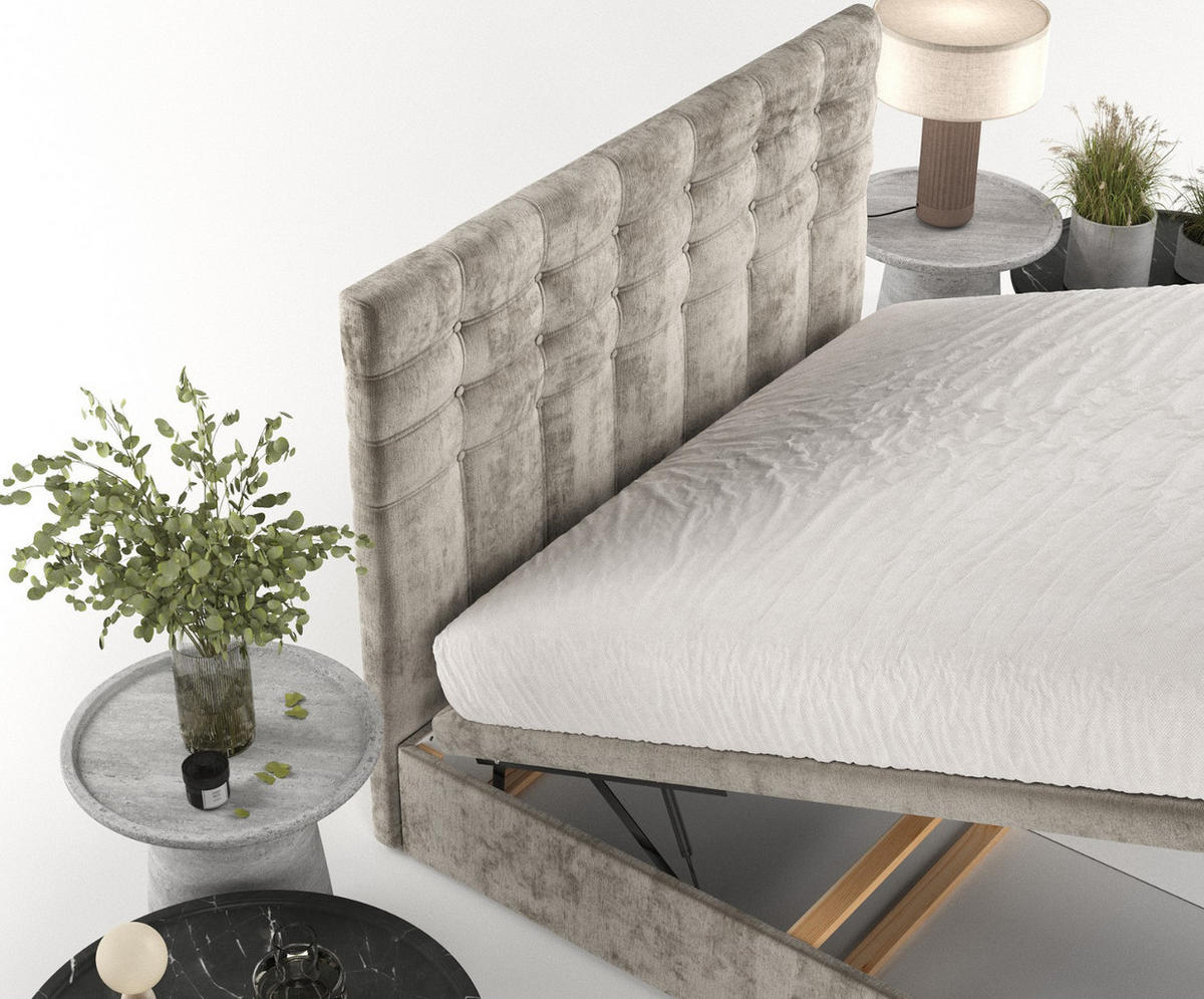 POLSTERBETT Callo mit Stauraum 120/200 cm Beige im Lotta Stoff - Beige/Schwarz, Holz/Holzwerkstoff (120/200cm) - AltaBeds