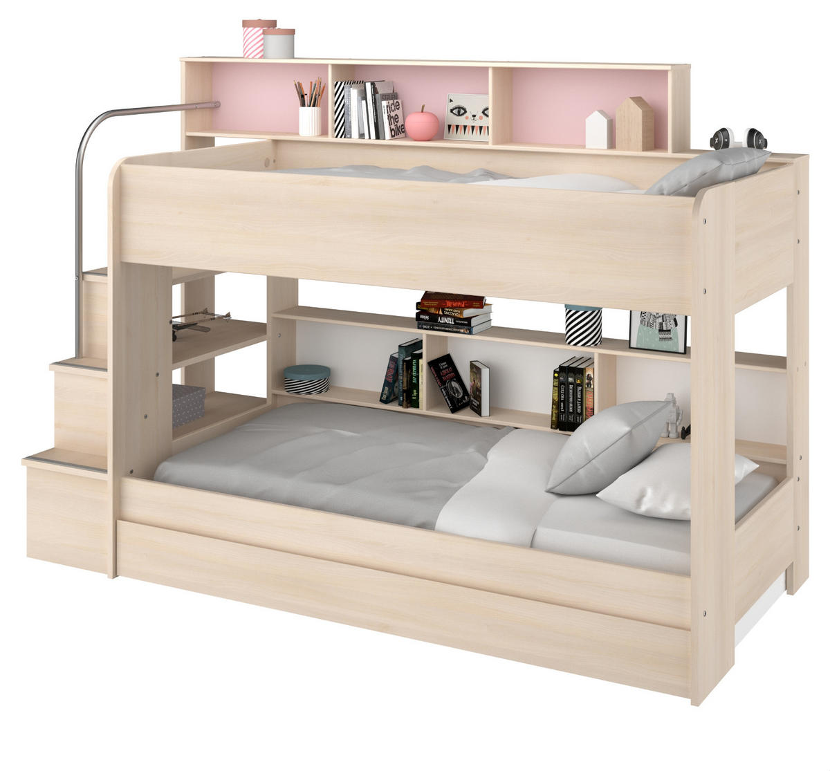 KINDERZIMMER Set 4-tlg. mit Etagenbett und 2 x Schreibtisch - Silberfarben/Akaziefarben, Holzwerkstoff/Kunststoff (245/171/114cm) - Parisot Meuble